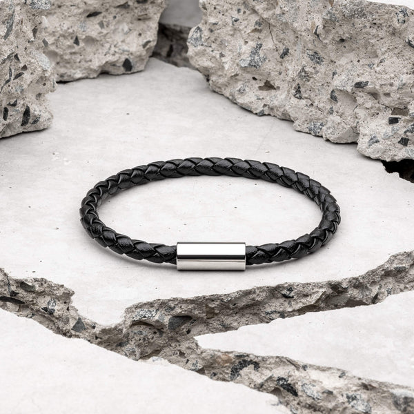 Sophisticated Men's Black Leather Bracelet | Samos Jewelry
