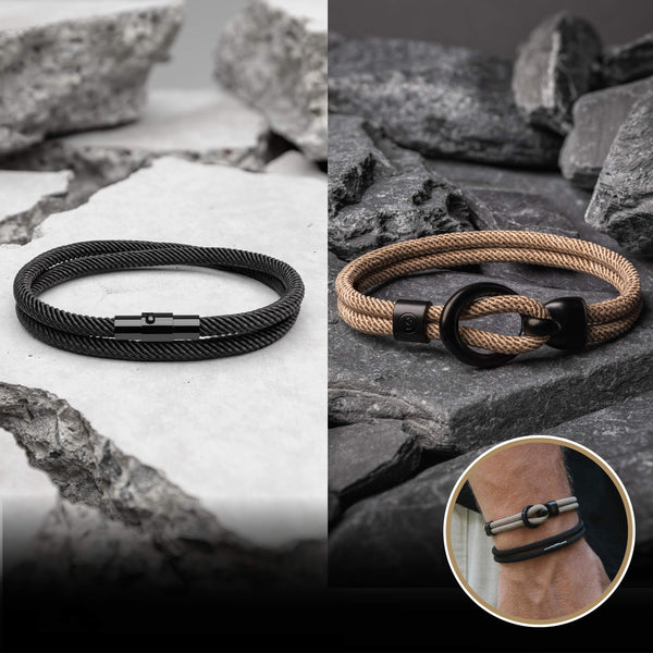Black & Brown Milan Rope Men's Bracelet Set | Samos Jewelry