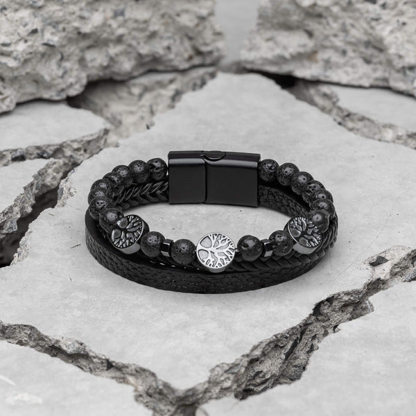 Men's Leather And Bead Minimalist Bracelet | Samos Jewelry