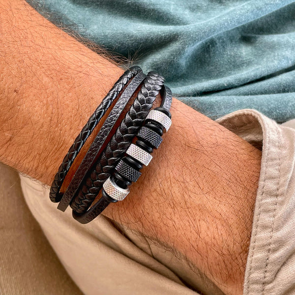 Beaded Bracelet Cool Mens Leather Bracelets