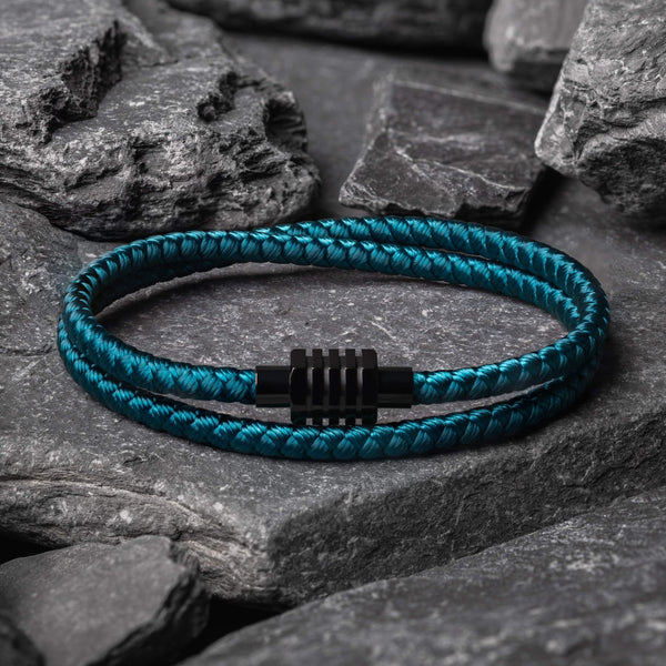 Metallic Blue Men's Rope Magnetic Clasp Bracelet Samos Jewelry