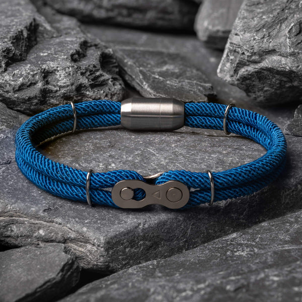 Blue Men's Rope Bracelet With Gear Hook Clasp | Samos Jewelry