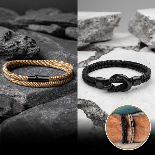 Durable Black & Brown Men's Rope Bracelet Set | Samos Jewelry
