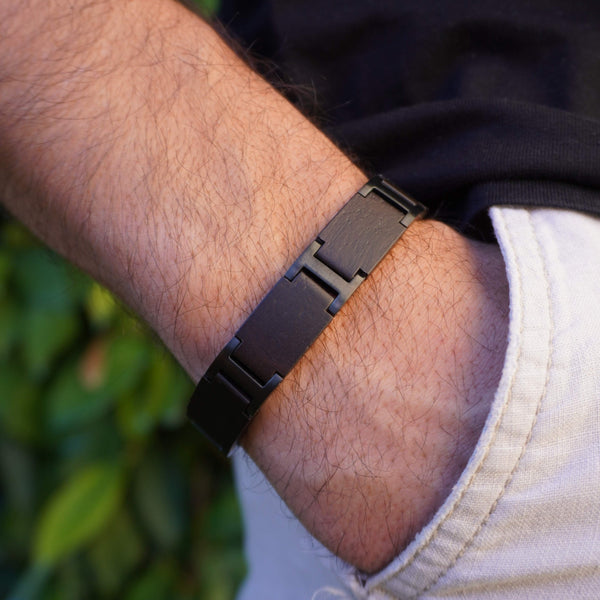 Dark Wood Stainless Steel Bracelet For Men | Samos Jewelry