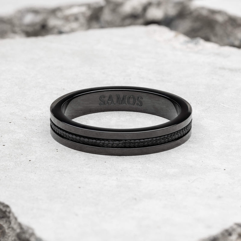 Slate Name Rings Slate Black Stainless Steel Rope Ring For Men | Samos Jewelry