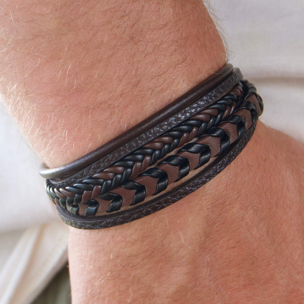 Black & Brown Men's Leather Woven Bracelets | Samos Jewelry