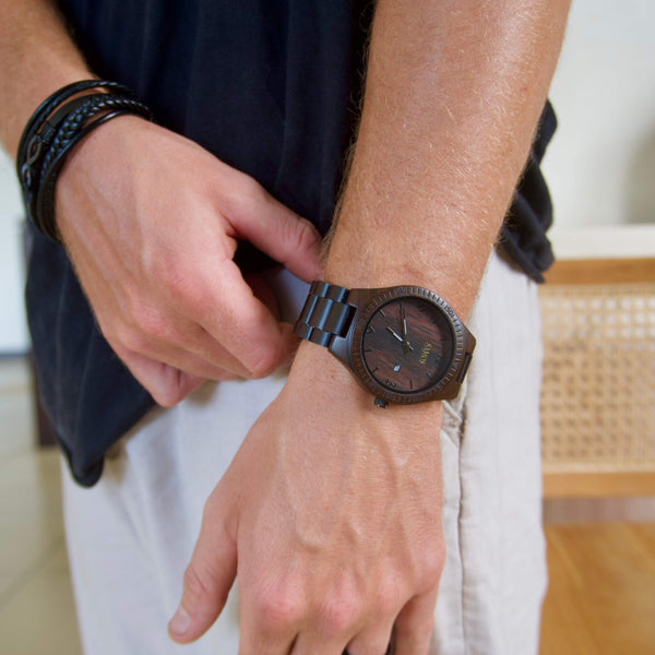 Ebony Wood Men's Adjustable Analog Watch | Samos Jewelry