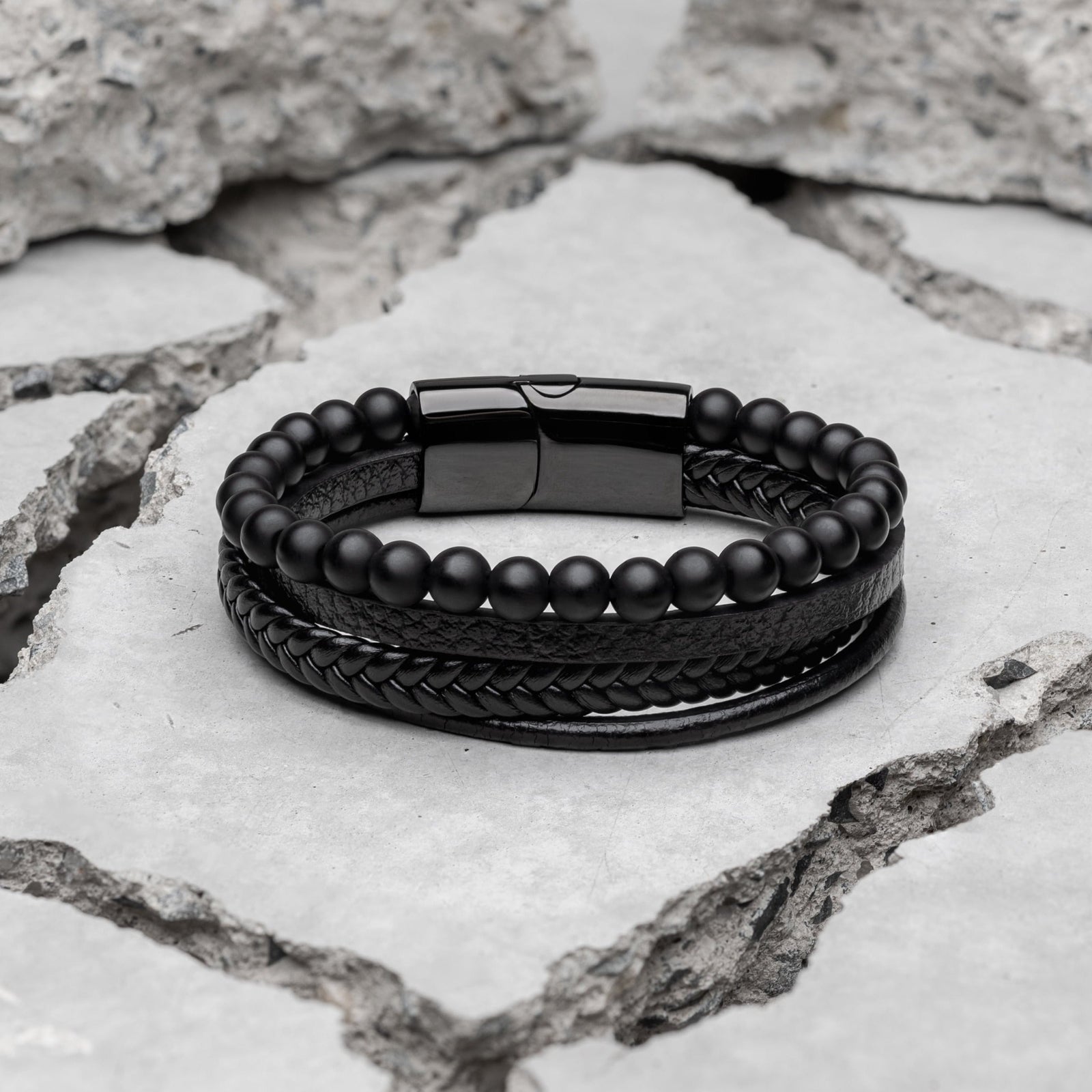 Quality Stackable Leather & Bead Men's Bracelet | Samos Jewelry