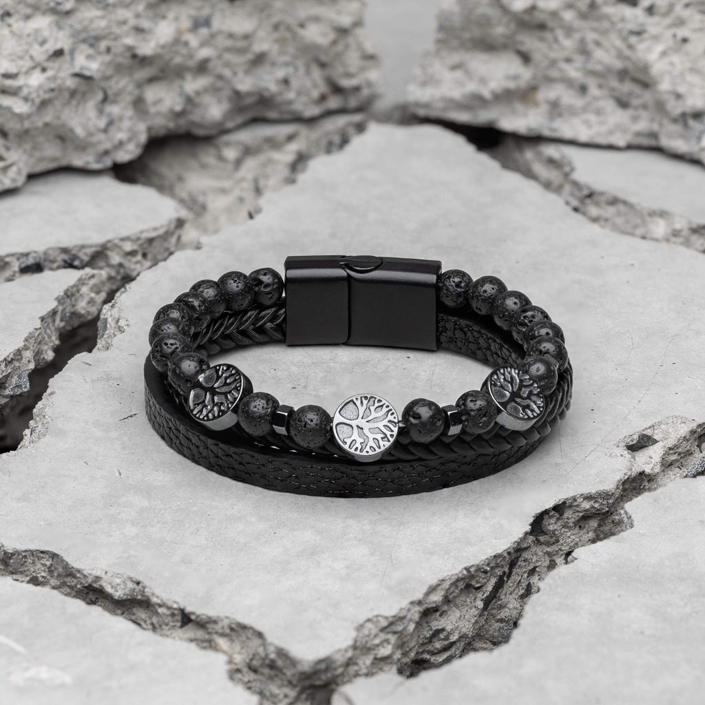 Men's Leather And Bead Minimalist Bracelet | Samos Jewelry