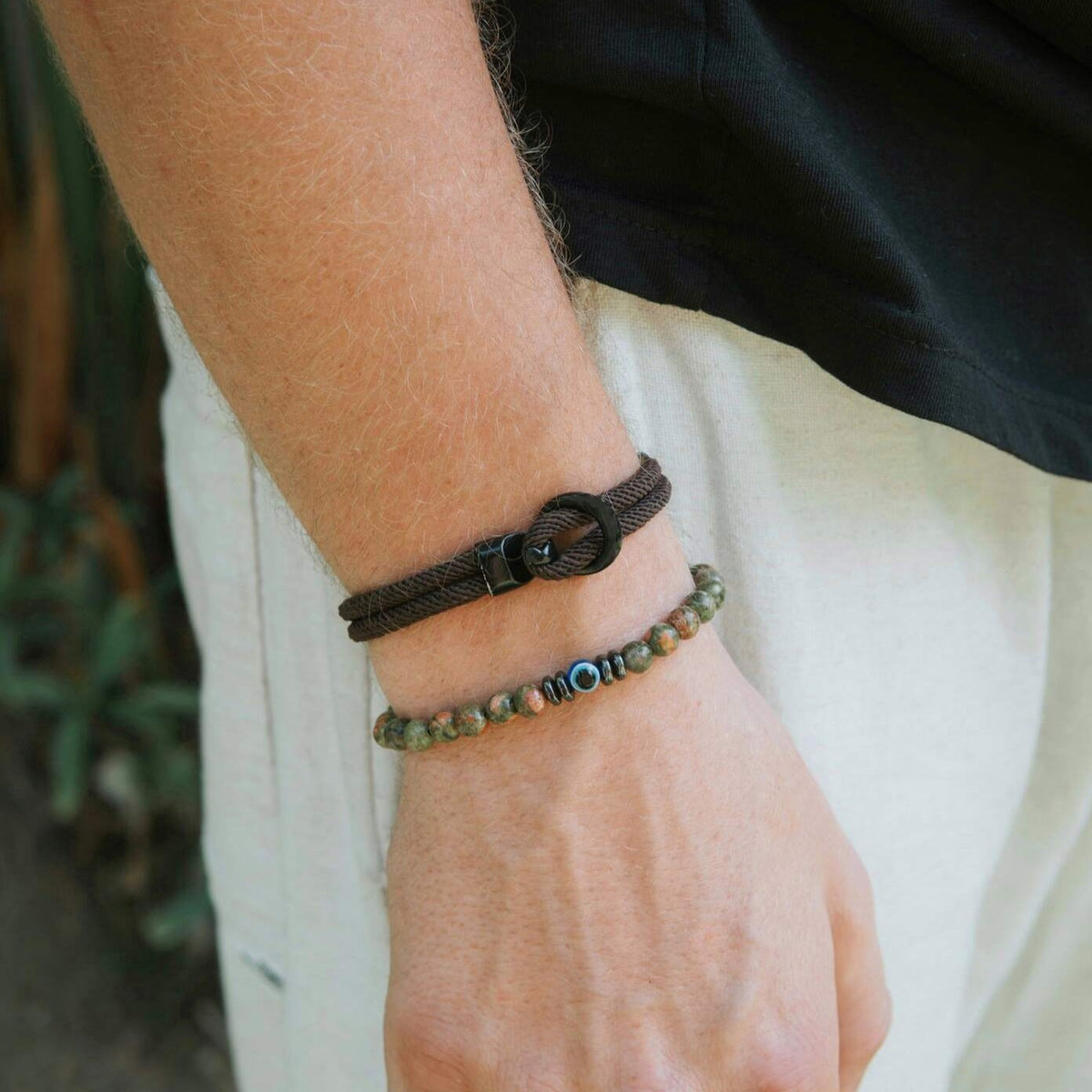 Men's Hook Clasp Double Rope Brown Bracelet | Samos Jewelry