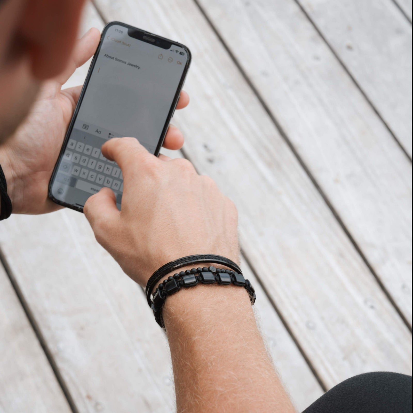 Adjustable Men's Beaded Black Bracelet Stack | Samos Jewelry