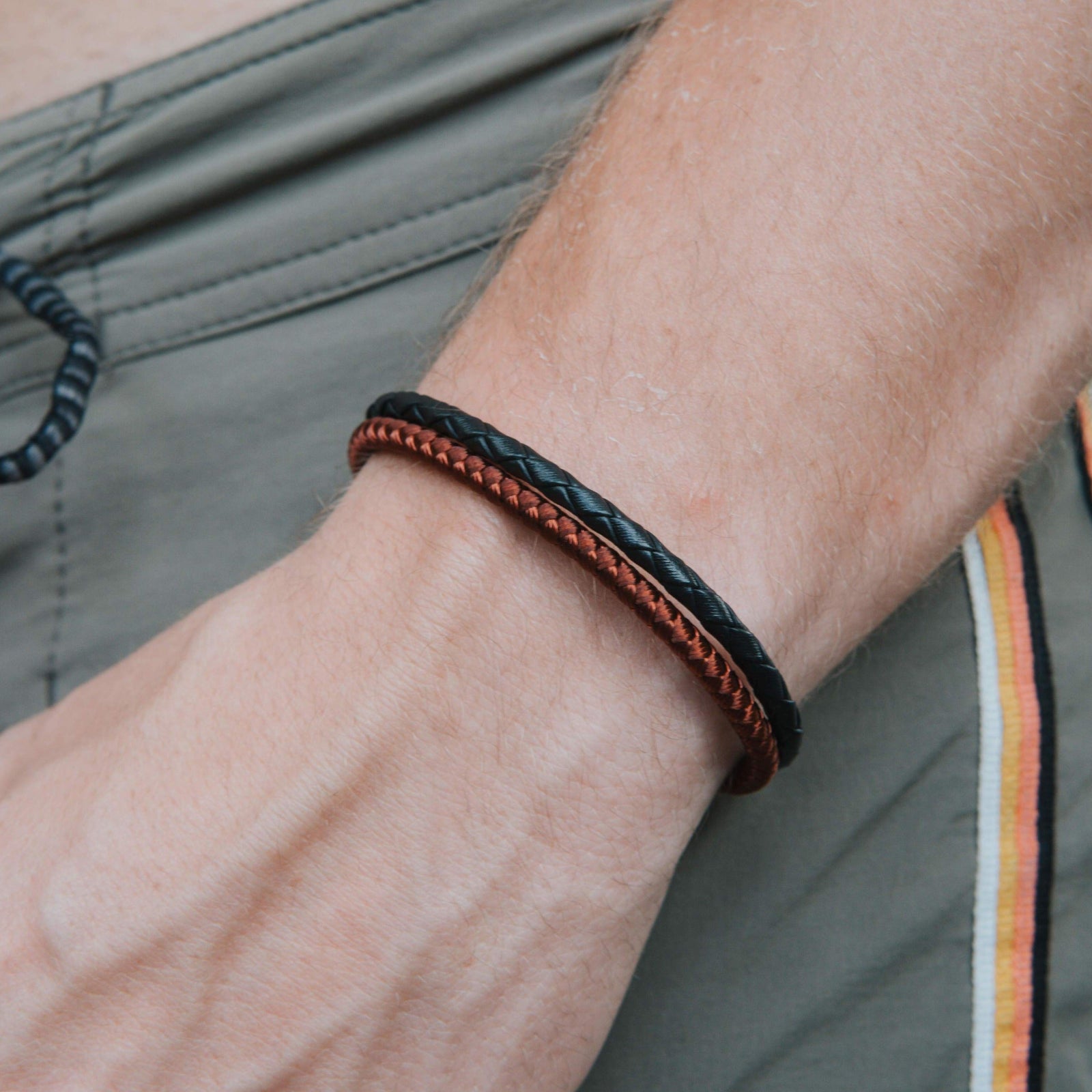 Double Metallic Rope & Leather Men's Bracelet | Samos Jewelry