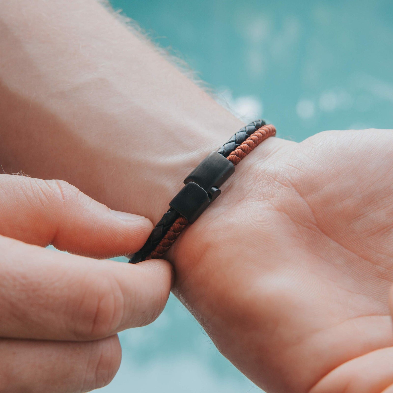 Double Metallic Rope & Leather Men's Bracelet | Samos Jewelry