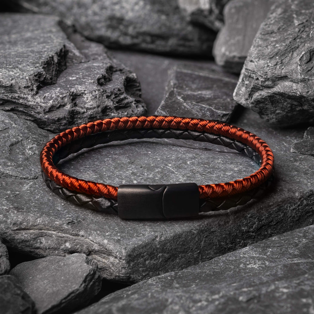 Double Metallic Rope & Leather Men's Bracelet | Samos Jewelry