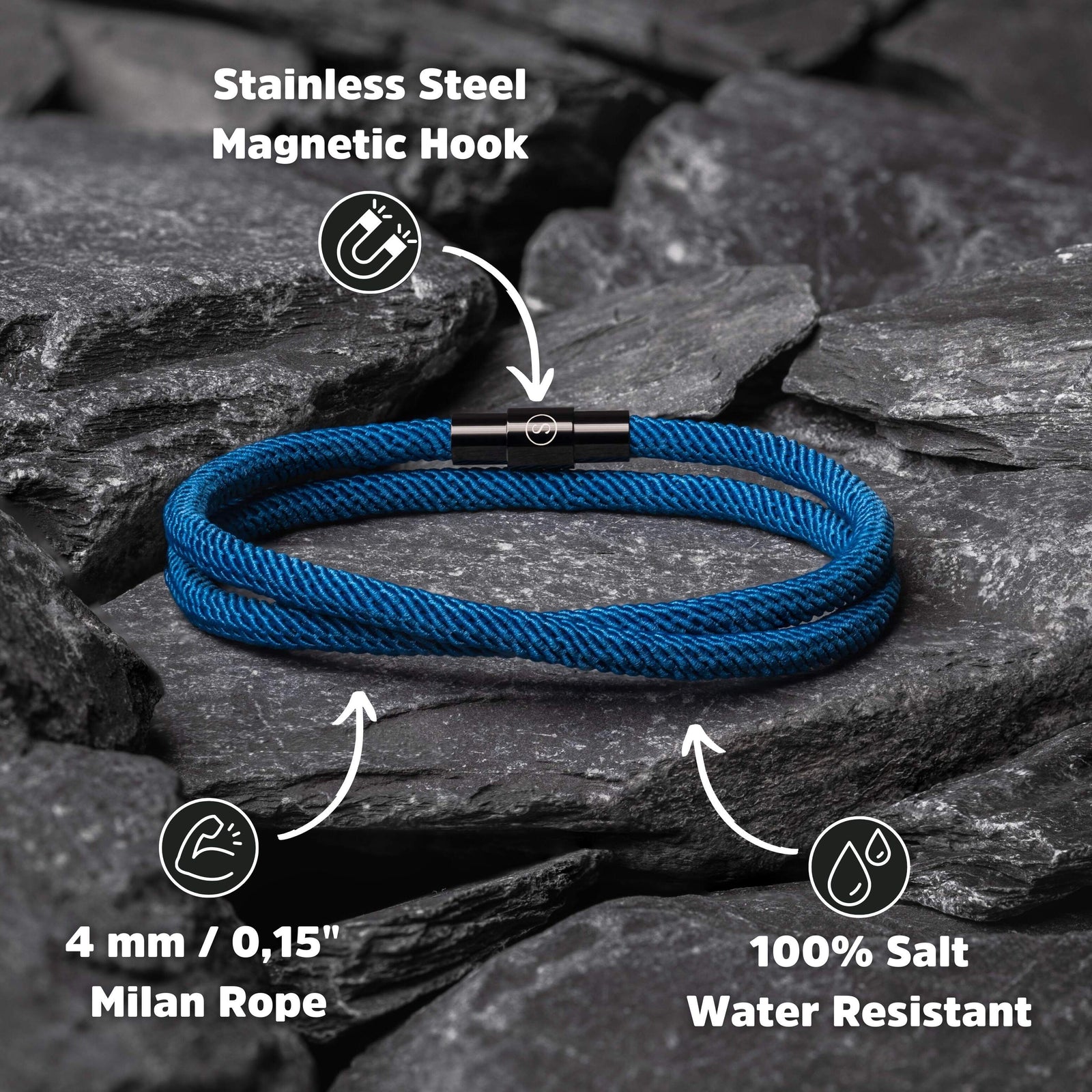 Blue Men's Rope Bracelet | Waterproof Jewelry | Samos Jewelry